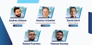 Caso de éxito de EAFIT con Acquia DAM, con Andrés Aldana, Gastón Urbitel y David Abril (Acquia), Rafael Fuentes (Julius C2G), y Manuel Gómez (EAFIT).